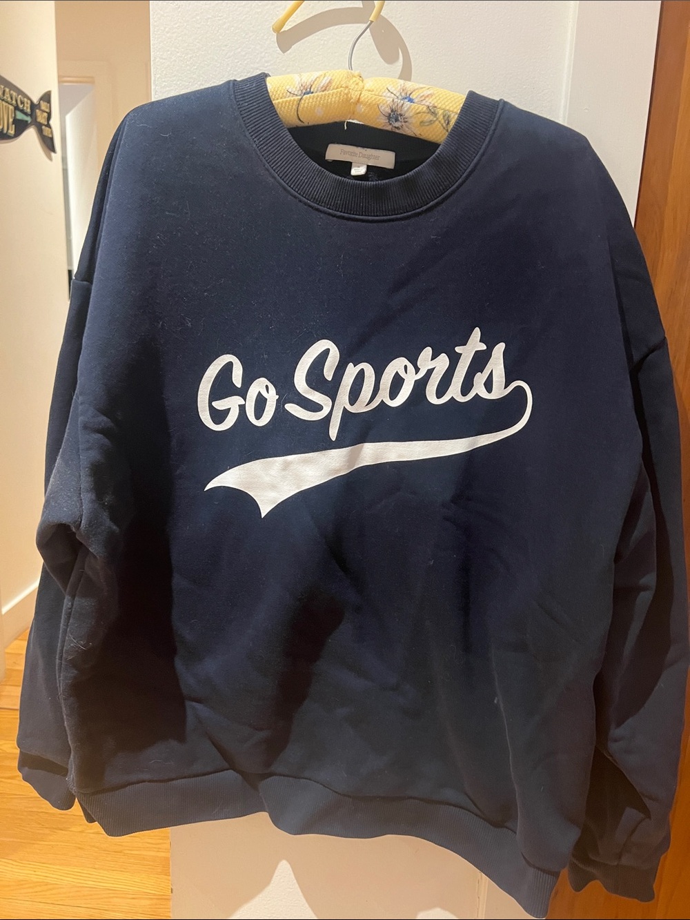Favorite Daughter Navy Sweatshirt with White "Go Sports" Script
